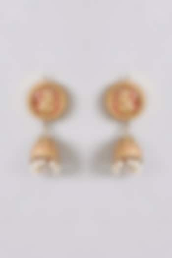 Gold Plated Pearl Temple Jhumka Earrings by Just Shraddha at Pernia's Pop Up Shop