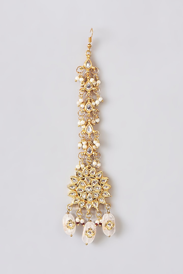 Gold Plated Kundan Polki & Pearl Maangtikka by Just Shraddha at Pernia's Pop Up Shop