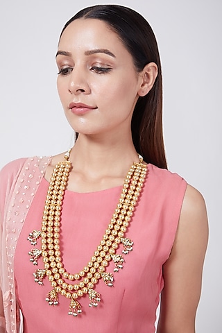 Gold Plated Pearl Tiered Necklace by Just Shraddha