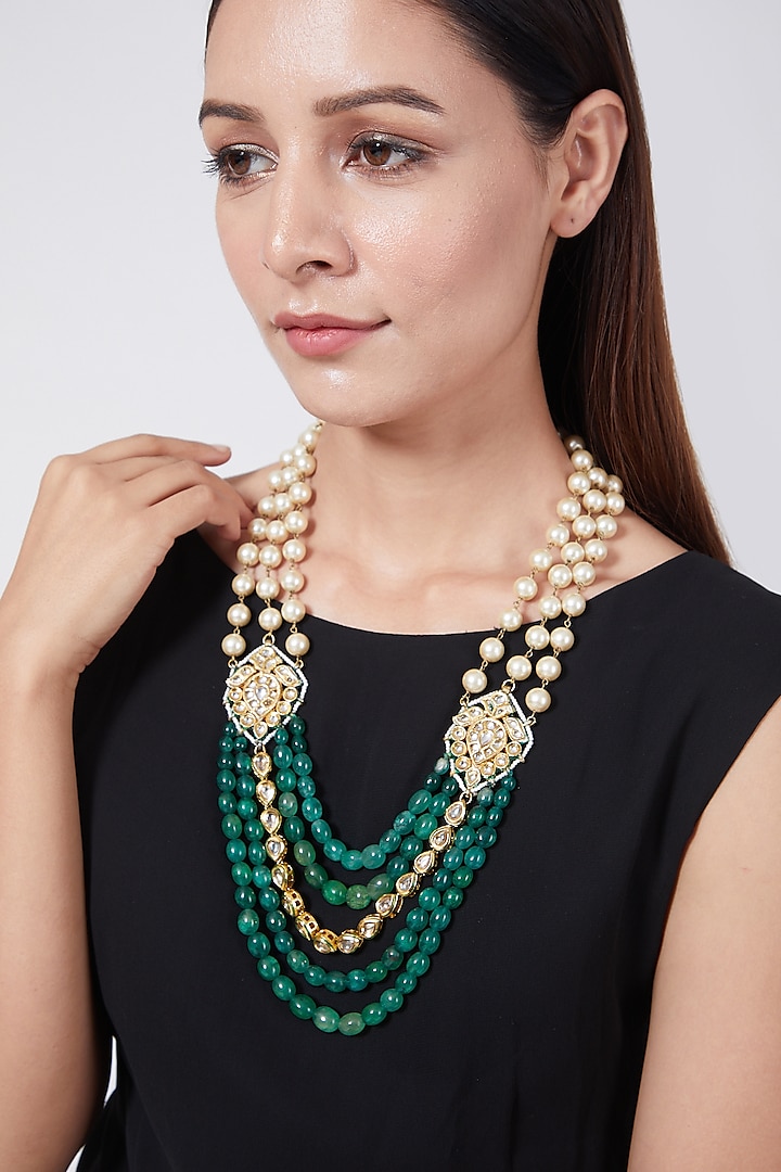Gold Plated Emerald Long Necklace by Just Shraddha