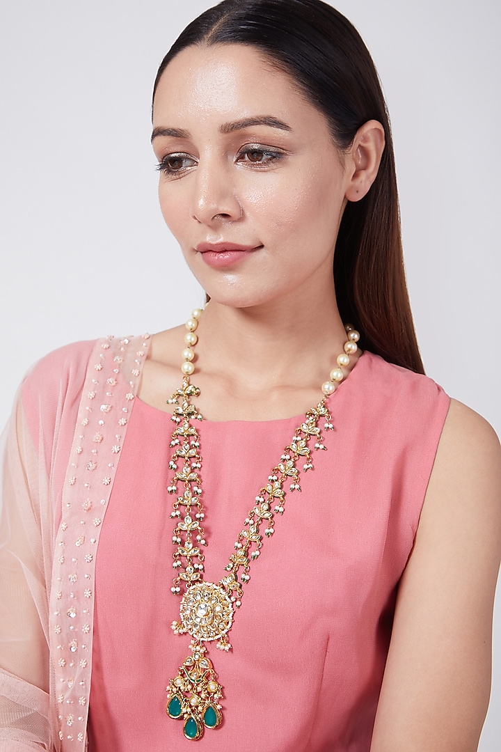 Gold Plated Long Pendant Necklace by Just Shraddha at Pernia's Pop Up Shop