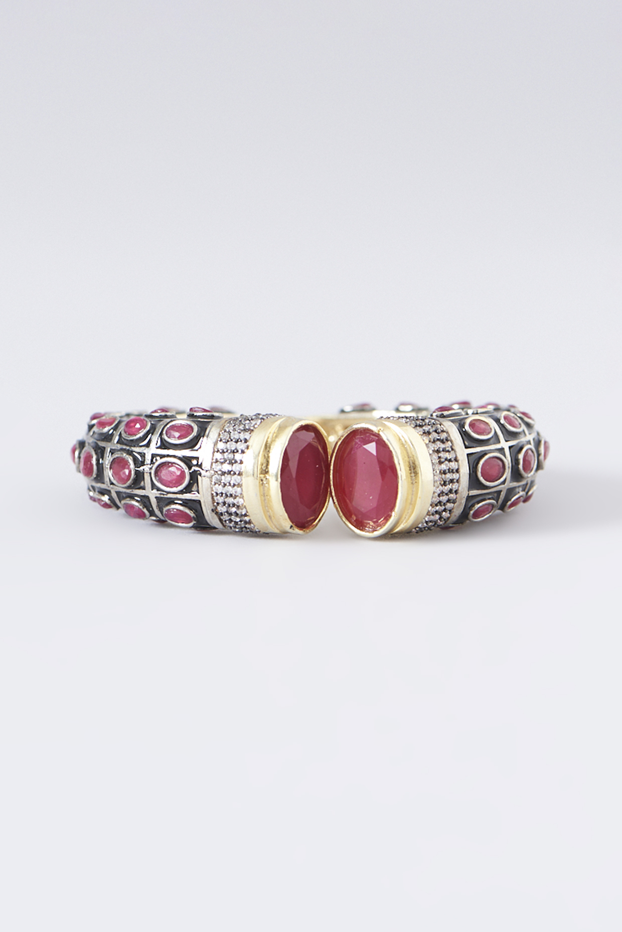 White Rhodium Plated Ruby Synthetic Stone Kada by Just Shraddha