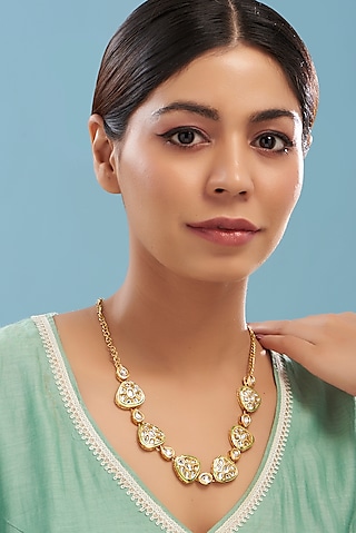 Gold Plated Kundan Polki Chain Necklace by Just Shraddha