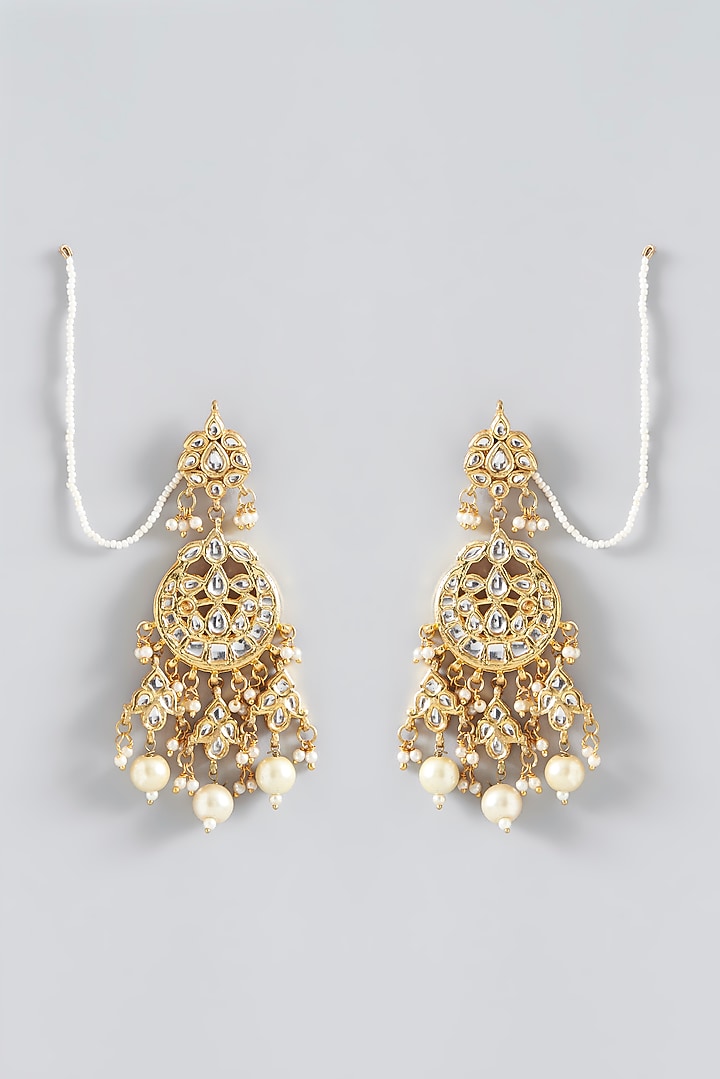 Gold Plated Kundan Polki & Pearl Dangler Earrings by Just Shraddha at Pernia's Pop Up Shop