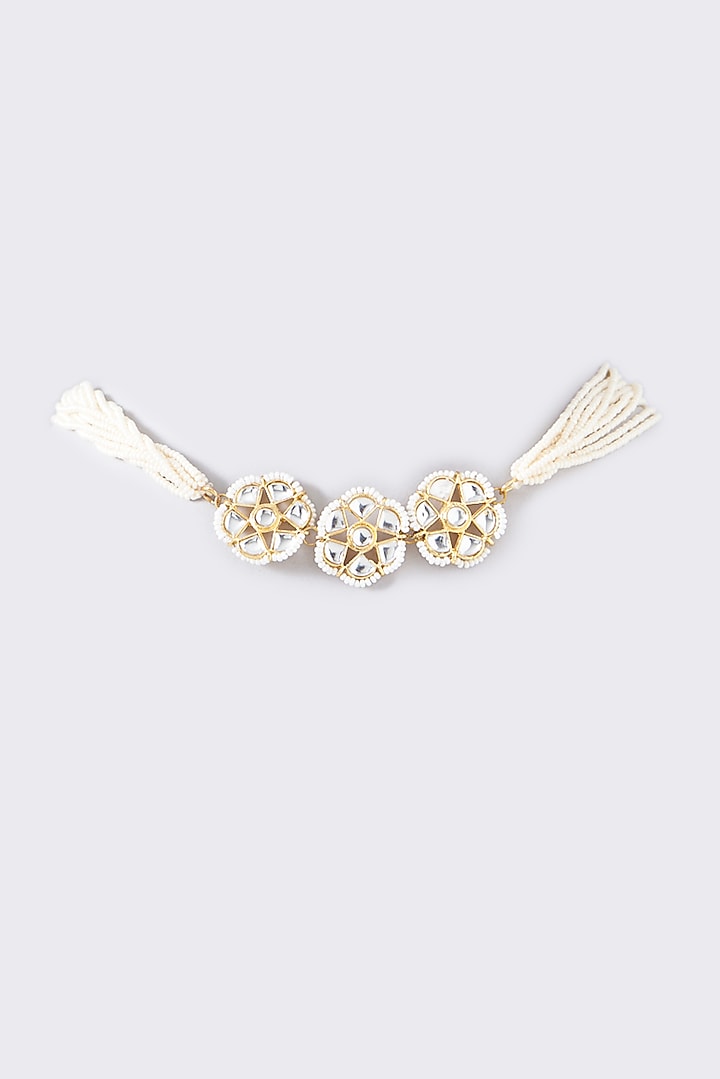 Gold Plated White Kundan Polki & Pearl Floral Choker Necklace by Just Shraddha at Pernia's Pop Up Shop