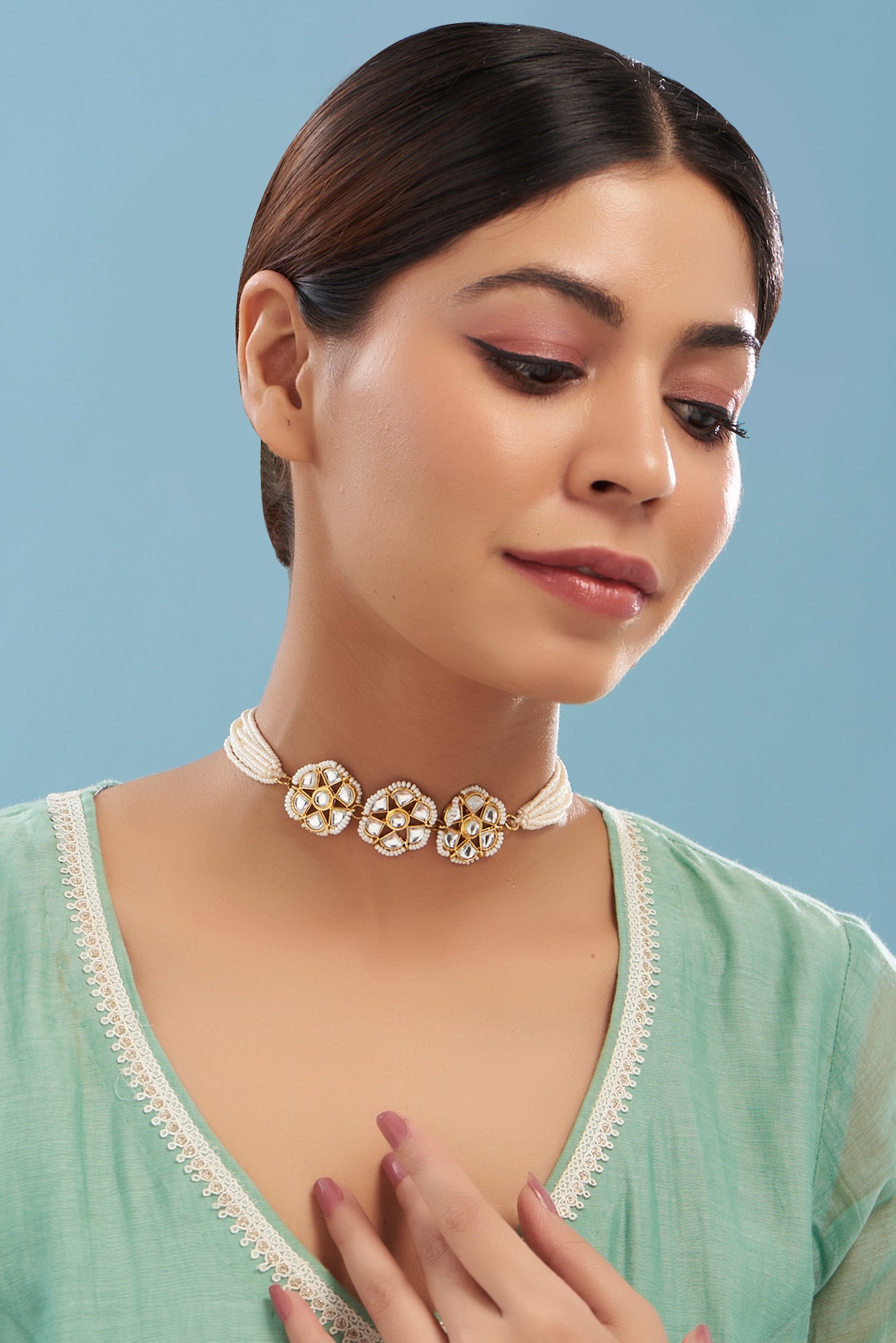 Gold Plated White Kundan Polki Pearl Floral Choker Necklace by Just  Shraddha at Pernia's Pop Up Shop