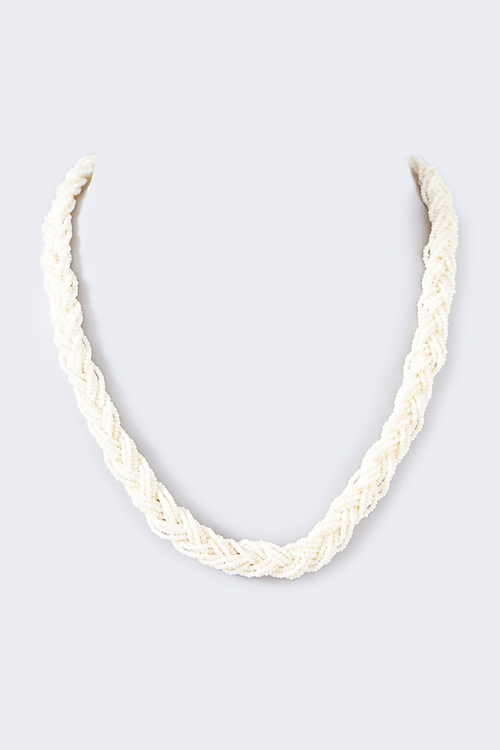 White Rhodium Plated Pearl Necklace by Just Shraddha at Pernia's Pop Up Shop