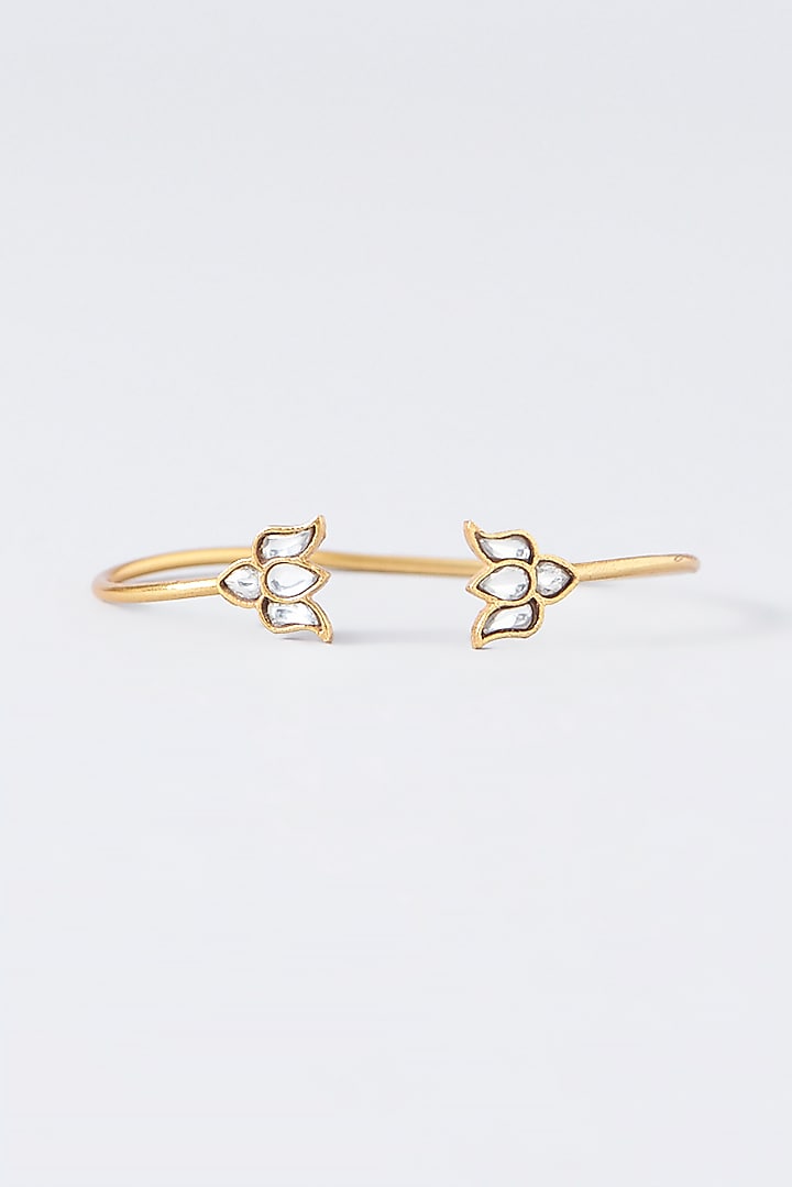 Gold Plated Kundan Polki Lotus Motif Twisted Bracelet by Just Shraddha at Pernia's Pop Up Shop