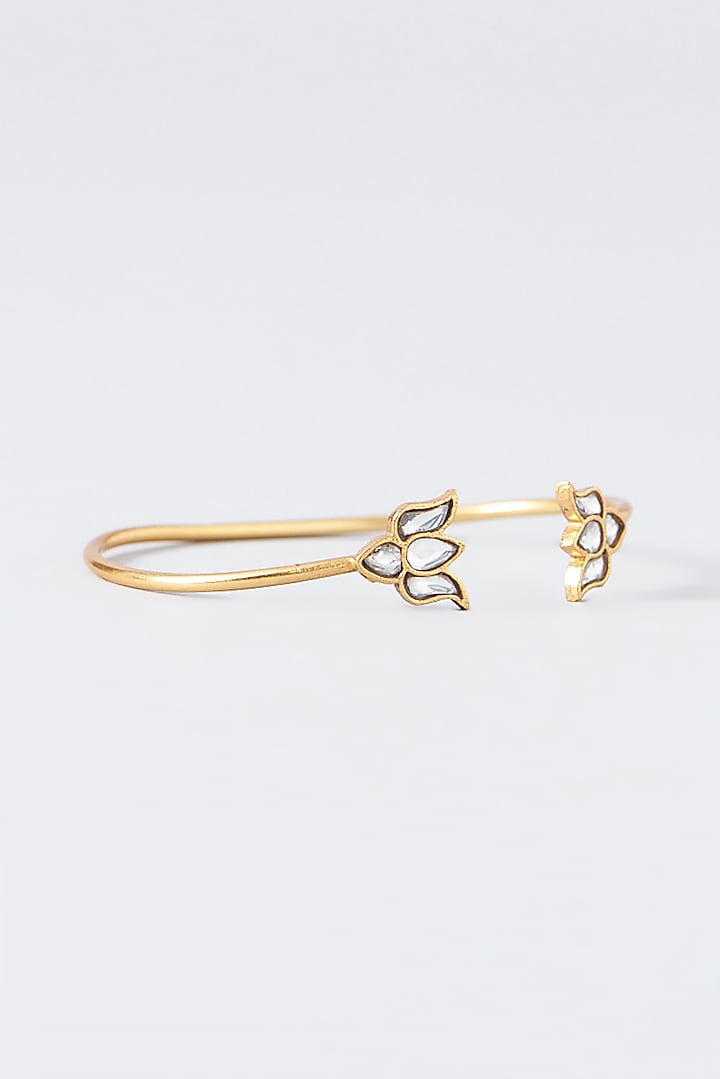 Gold Plated Kundan Polki Lotus Motif Twisted Bracelet by Just Shraddha at Pernia's Pop Up Shop