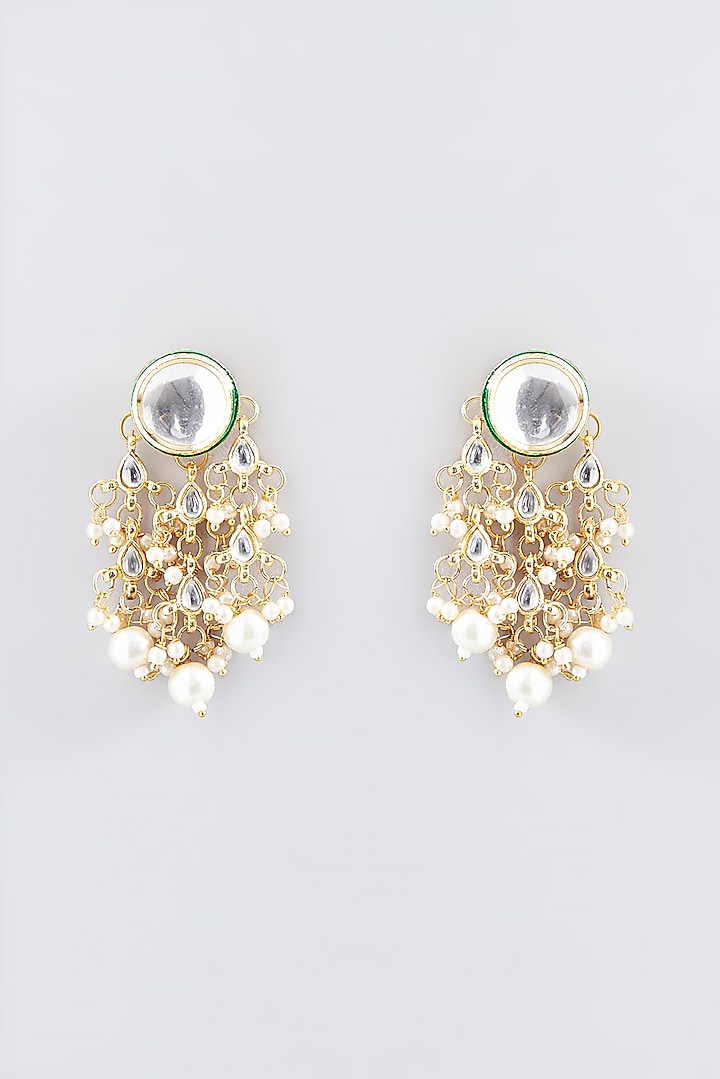Gold Plated Kundan & Pearl Dangler Earrings by Just Shraddha