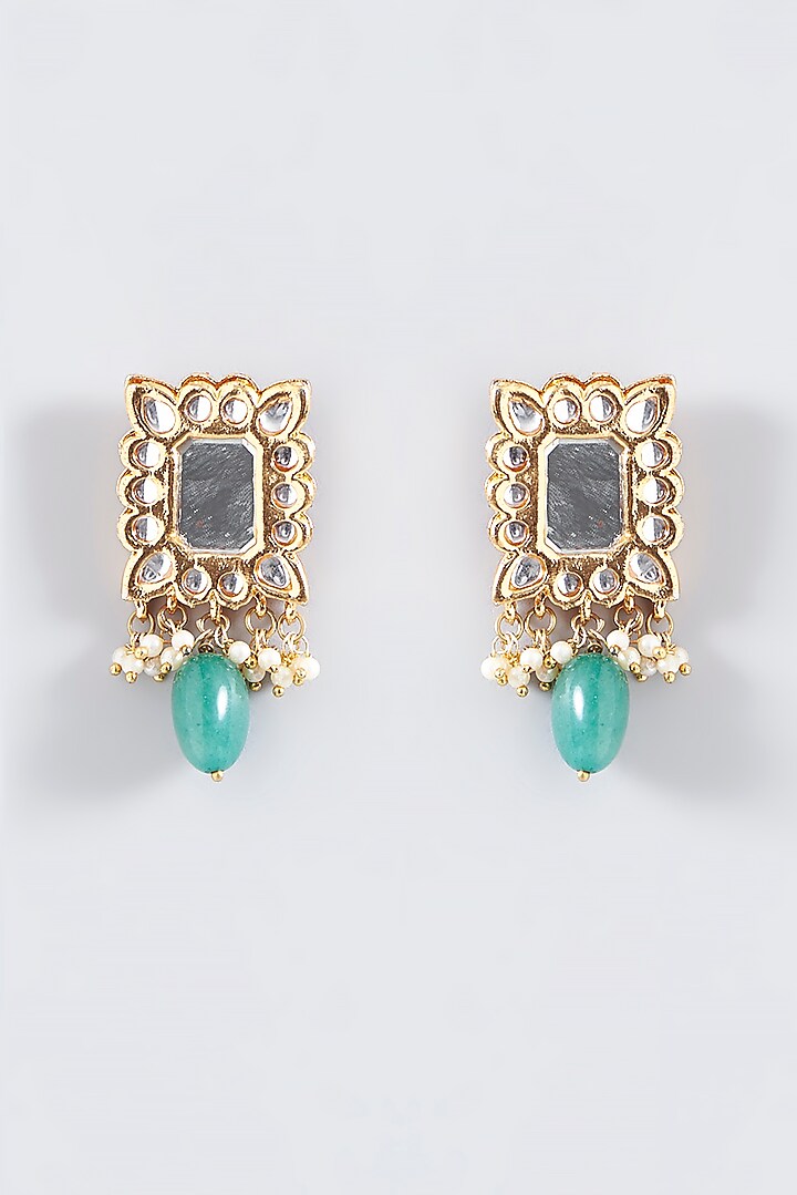 Gold Plated Pearl & Kundan Polki Dangler Earrings by Just Shraddha