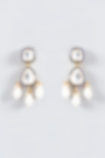 Gold Plated Kundan Polki & Pearl Meenakari Dangler Earrings by Just Shraddha
