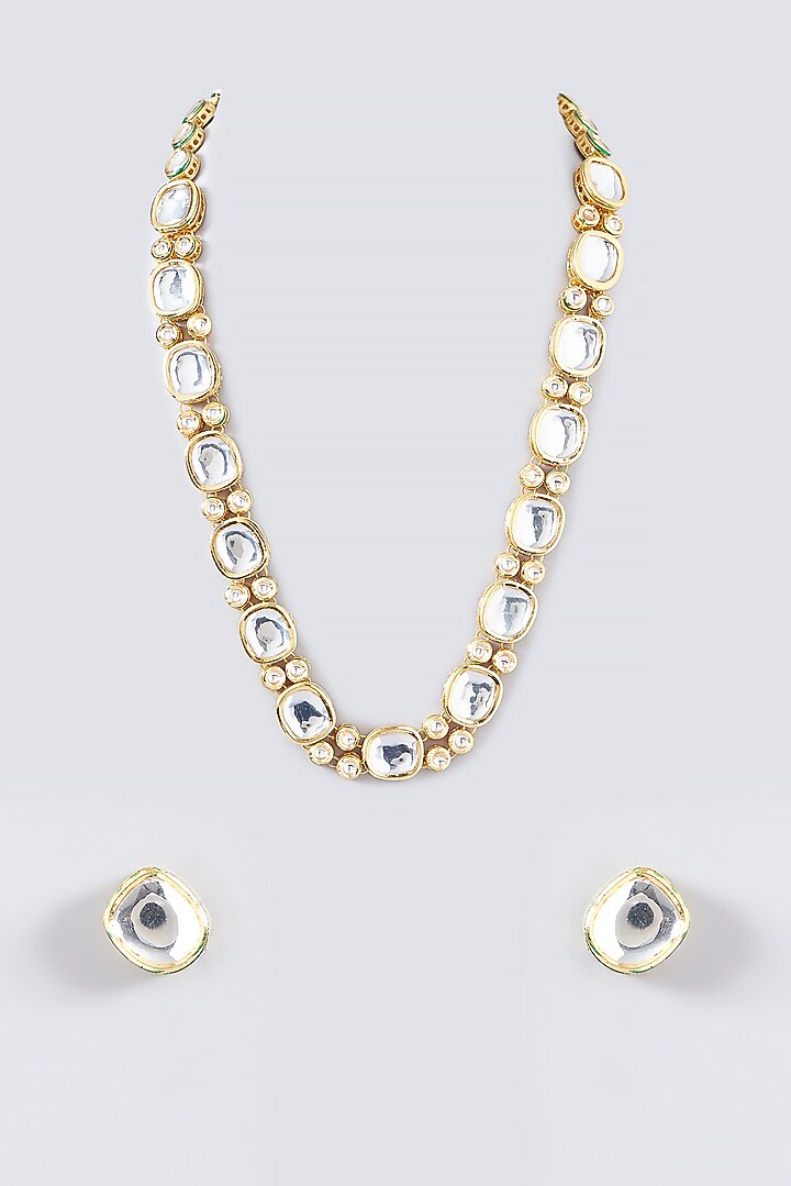 Gold Plated Kundan Polki Long Necklace Set by Just Shraddha at Pernia's Pop Up Shop