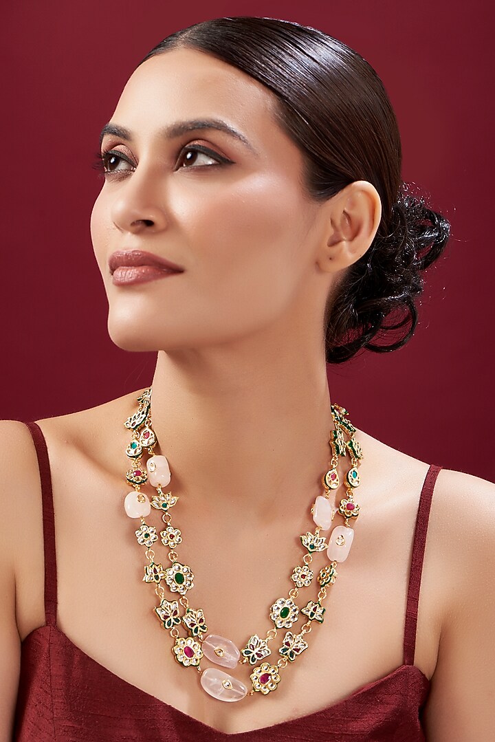 Gold Plated Multi-Colored Motif & Kundan Mala by Just Shraddha at Pernia's Pop Up Shop