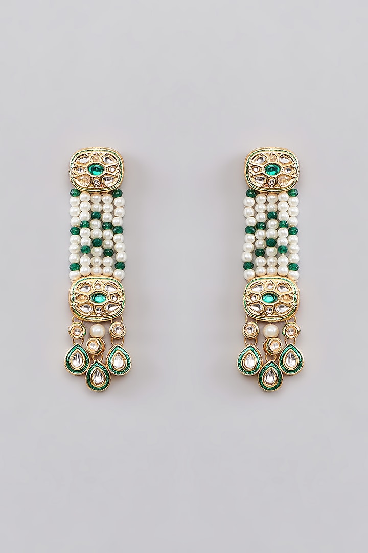 Gold Plated Multi-Colored Bead & Pearl Long Dangler Earrings by Just Shraddha at Pernia's Pop Up Shop