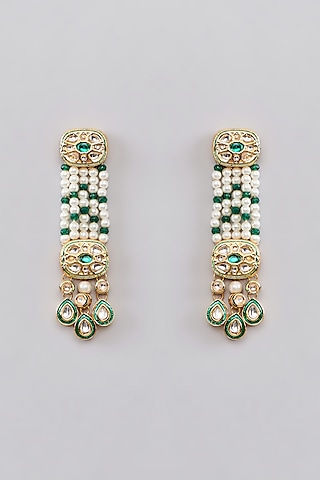 Gold Plated Multi-Colored Bead & Pearl Long Dangler Earrings by Just Shraddha
