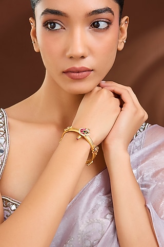 Gold Plated Kundan Polki kada by Just Shraddha