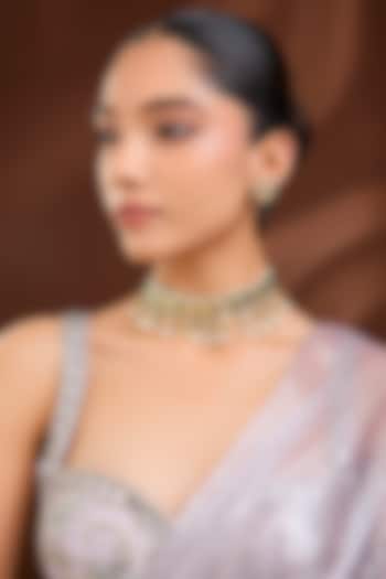 Gold Plated Kundan Polki & Pearl Green Meenakari Necklace Set by Just Shraddha at Pernia's Pop Up Shop