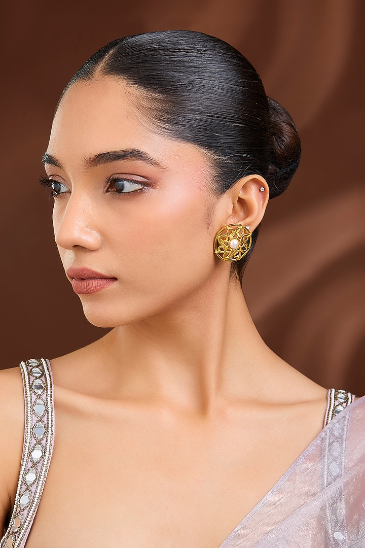 Matte Gold Plated Mixed Metal Stud Earrings by Just Shraddha at Pernia's Pop Up Shop