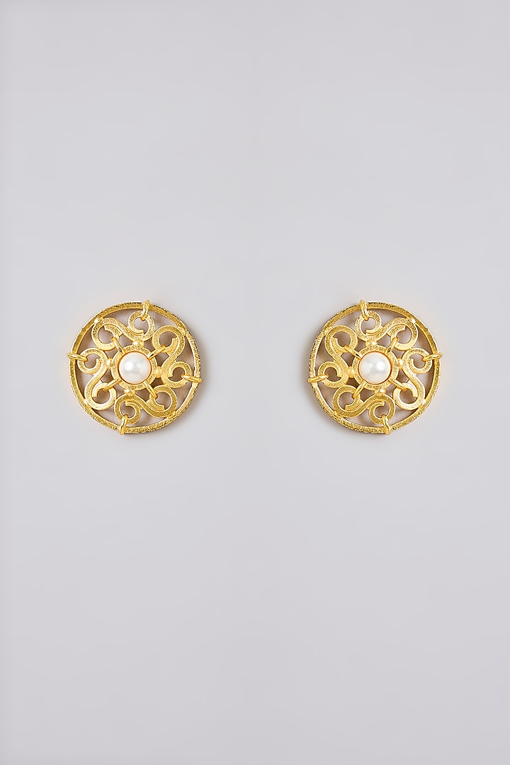 Matte Gold Plated Mixed Metal Stud Earrings by Just Shraddha at Pernia's Pop Up Shop