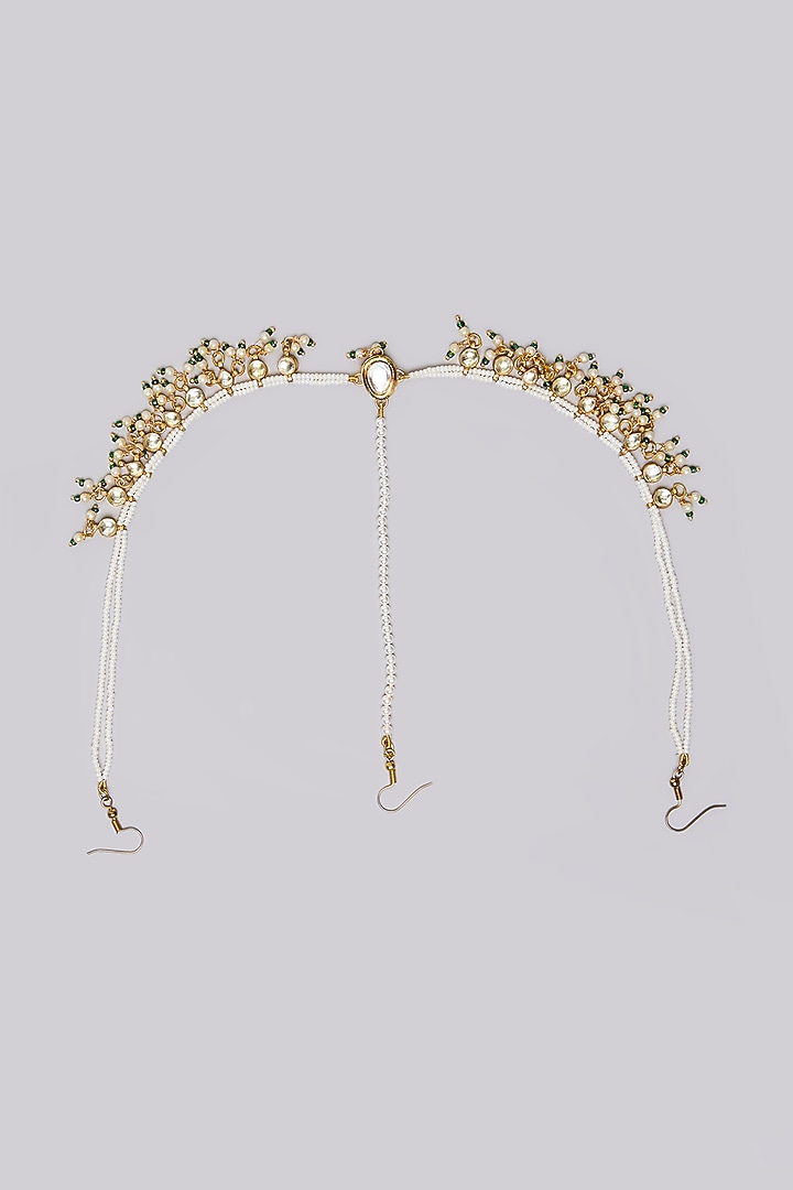 Gold Plated Kundan Polki & Pearl Mathapatti by Just Shraddha at Pernia's Pop Up Shop