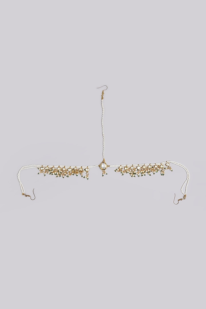 Gold Plated Kundan Polki & Pearl Mathapatti by Just Shraddha at Pernia's Pop Up Shop