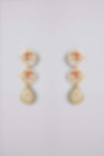 Gold Plated Kundan Polki & Multi-Colored Stone Meenakari Dangler Earrings by Just Shraddha at Pernia's Pop Up Shop