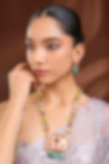 Gold Plated Navratna Stone Long Necklace Set by Just Shraddha at Pernia's Pop Up Shop