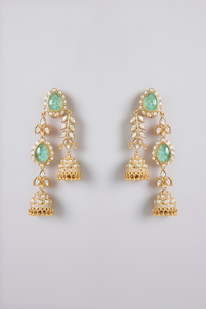 Gold Plated Kundan Polki Long Hanging Earrings by Just Shraddha at Pernia's Pop Up Shop