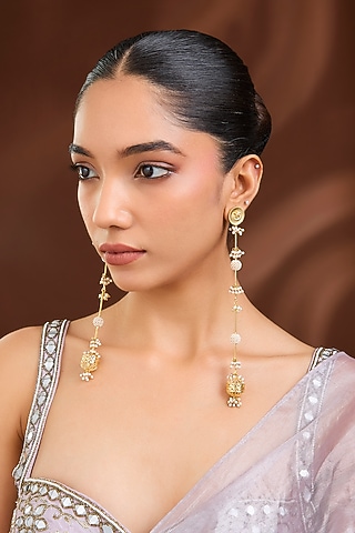Gold Plated Pearl Long Kanchain Earrings by Just Shraddha