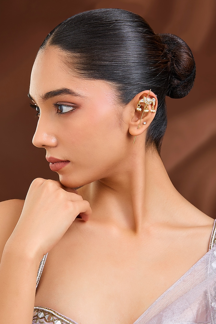 Gold Plated Kundan Polki Stud Earrings by Just Shraddha at Pernia's Pop Up Shop