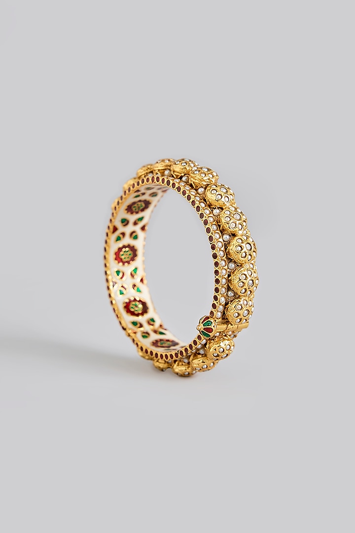 Gold Plated Kundan Polki & Pearl Bangles (Set Of 2) by Just Shraddha at Pernia's Pop Up Shop