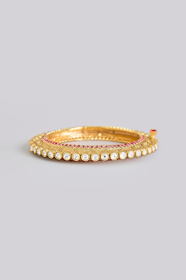 Gold Plated Kundan Polki Pacheli Bangle by Just Shraddha at Pernia's Pop Up Shop