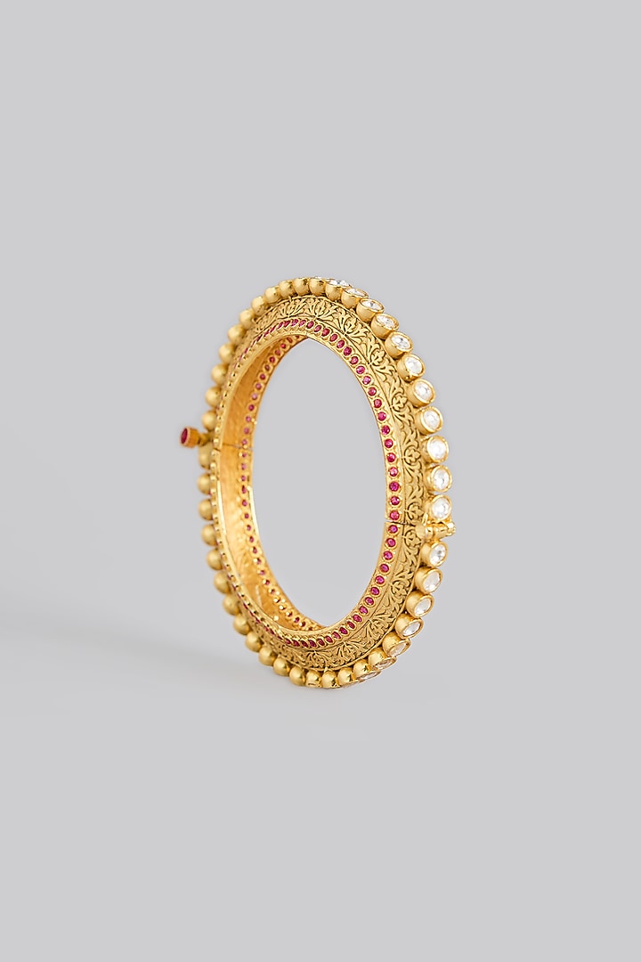Gold Plated Kundan Polki Pacheli Bangle by Just Shraddha at Pernia's Pop Up Shop