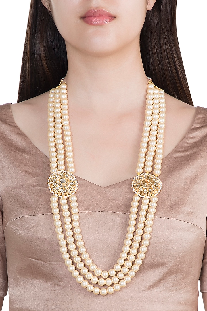 Antique Gold Plated Kundan & Pearl Necklace by Just Shraddha at Pernia's Pop Up Shop