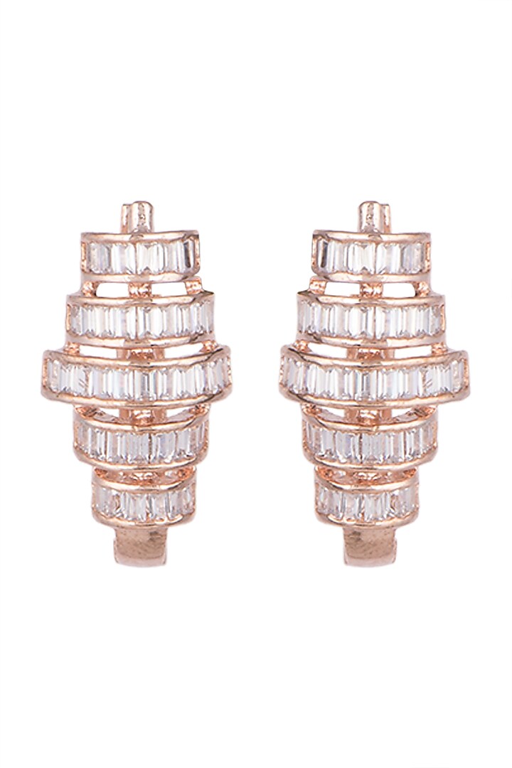 Rose Gold Finish Faux Solitaire Bali Earrings by Just Shraddha at Pernia's Pop Up Shop