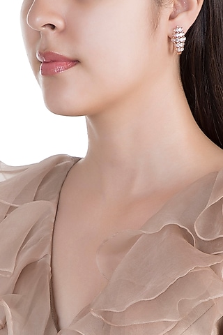 Rose Gold Finish Faux Solitaire Bali Earrings by Just Shraddha