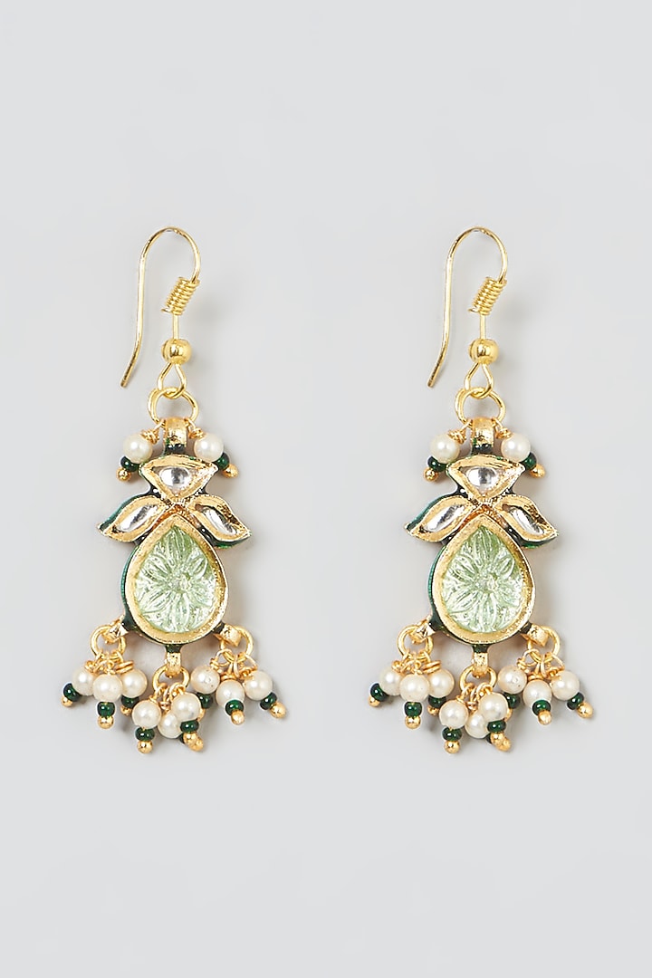 Gold Plated Aqua Kundan Polki Dangler Earrings by Just Shraddha at Pernia's Pop Up Shop