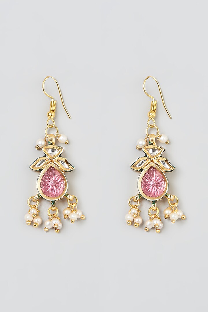 Gold Plated Quartz Kundan Polki Dangler Earrings by Just Shraddha at Pernia's Pop Up Shop