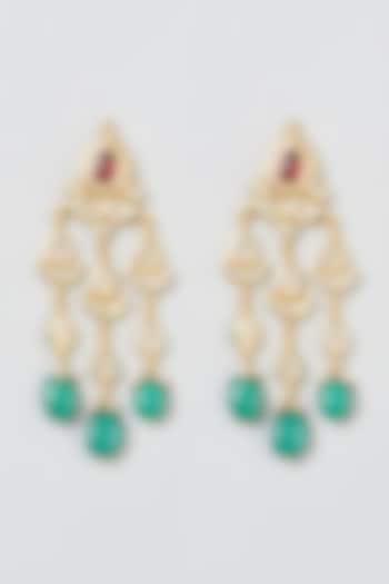 Gold Plated Ruby Stone & Green Drop Dangler Earrings by Just Shraddha