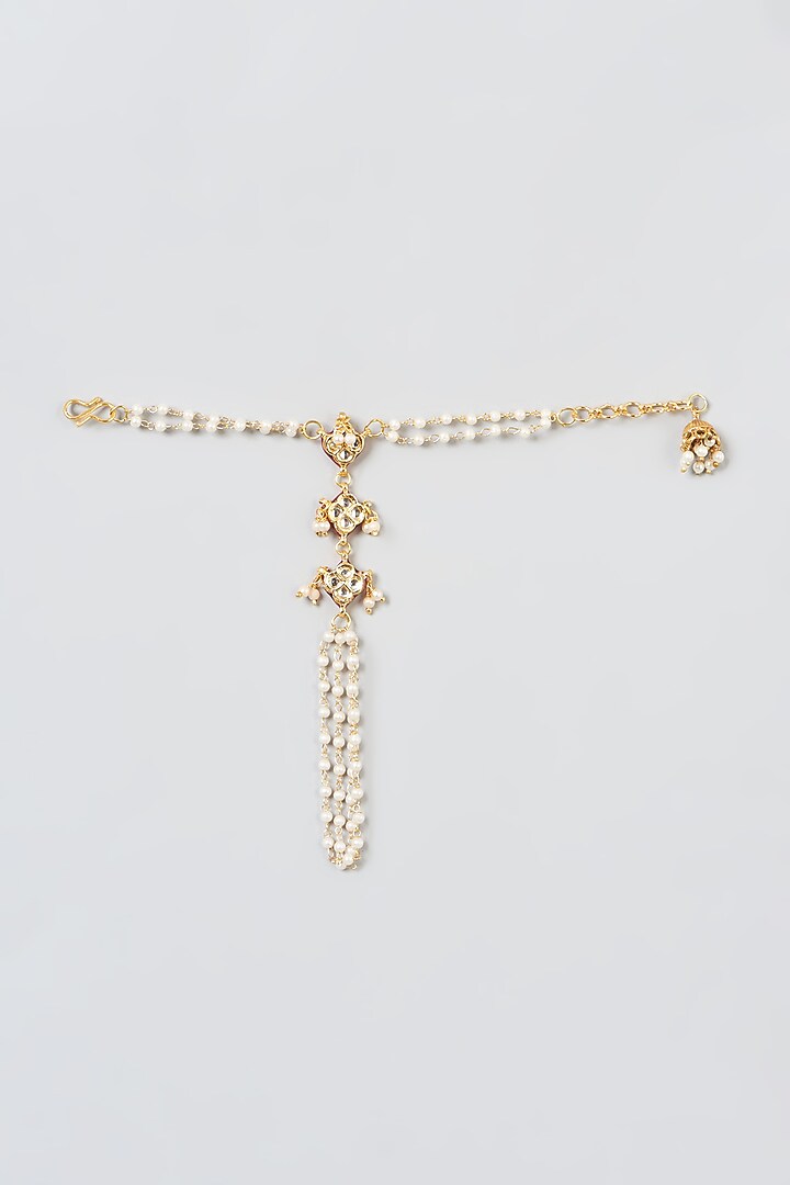 Gold Plated Pearl Meenakari Haathphools (Set of 2) by Just Shraddha at Pernia's Pop Up Shop