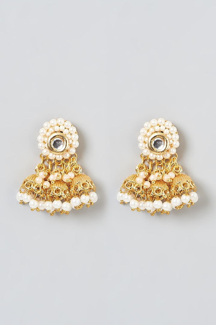Gold Plated Pearl Jhumka Earrings by Just Shraddha at Pernia's Pop Up Shop