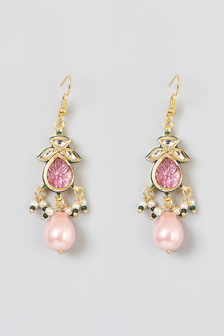 Gold Plated Quartz & Aqua Kundan Polki Necklace Set by Just Shraddha at Pernia's Pop Up Shop