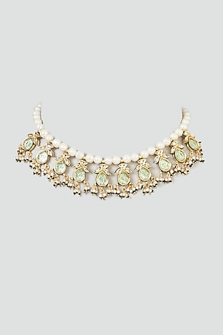 Gold Plated Aqua Kundan Polki Choker Necklace by Just Shraddha