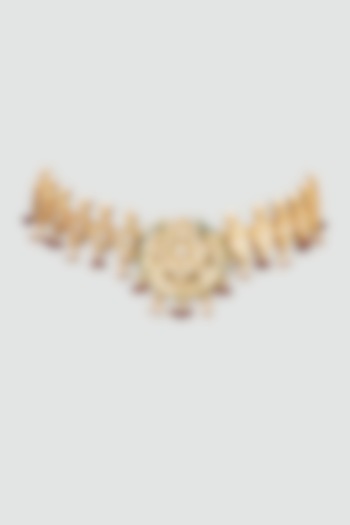 Gold Plated Kundan Polki & Beaded Choker Necklace by Just Shraddha at Pernia's Pop Up Shop