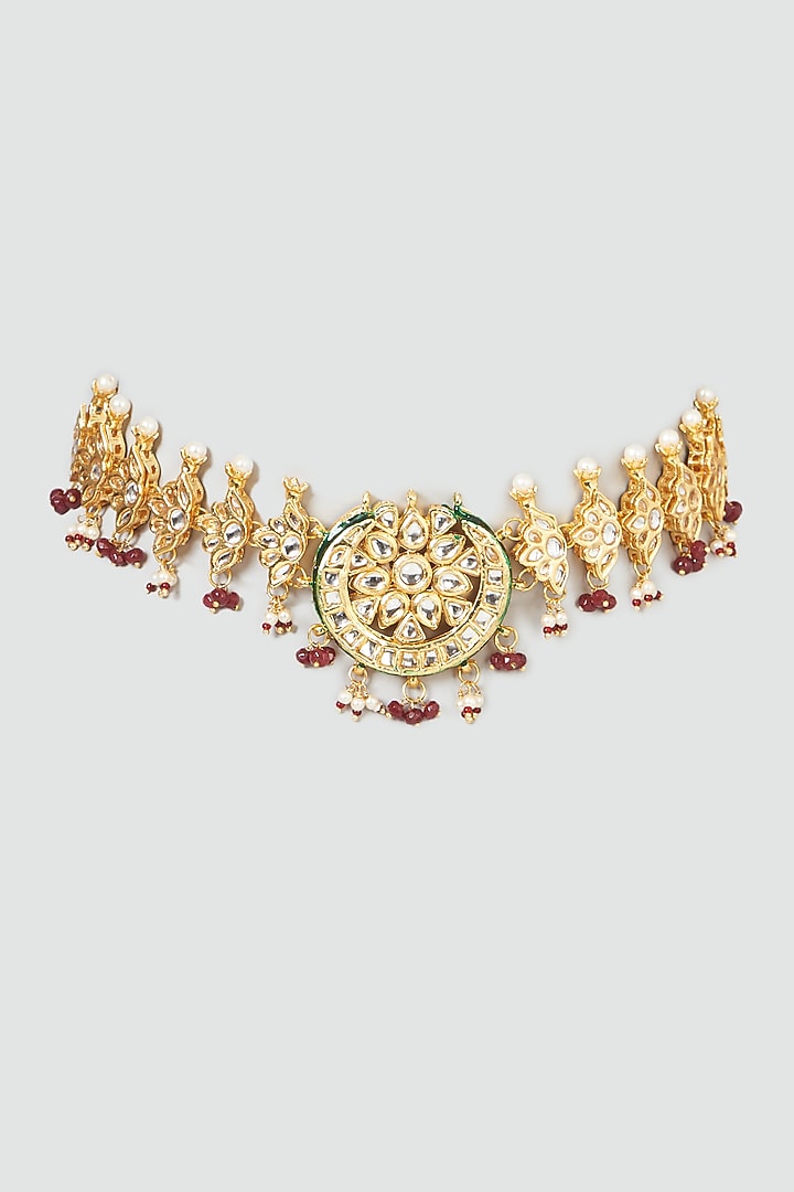 Gold Plated Kundan Polki & Beaded Choker Necklace by Just Shraddha at Pernia's Pop Up Shop