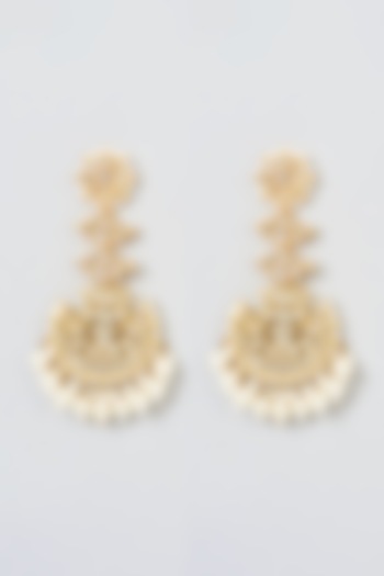 Gold Plated Kundan Polki & Pearl Dangler Earrings by Just Shraddha
