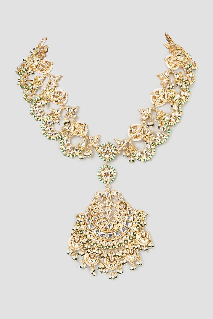 Gold Plated Kundan Polki & Pearl Necklace by Just Shraddha at Pernia's Pop Up Shop