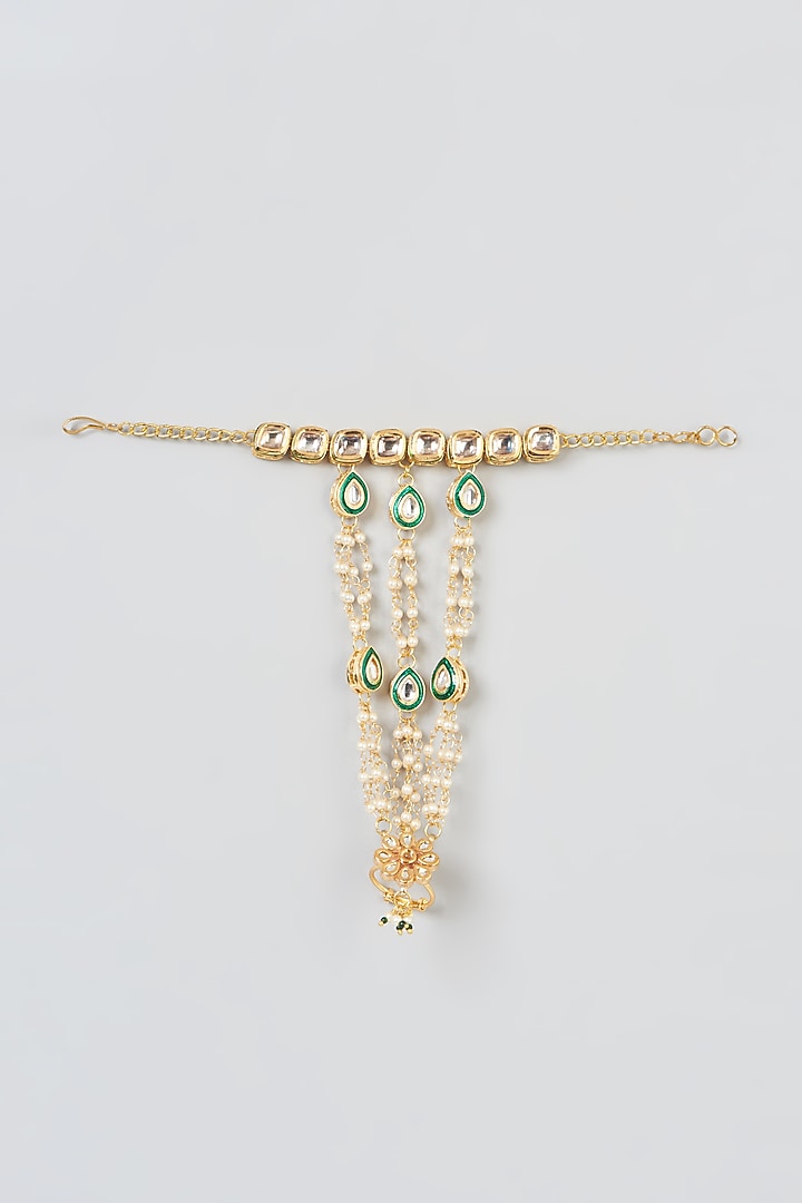 Gold Plated Kundan Polki & Pearl Hathphool by Just Shraddha at Pernia's Pop Up Shop