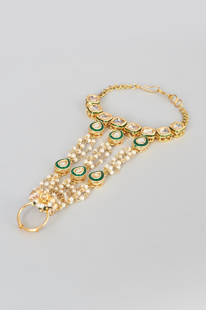 Gold Plated Kundan Polki & Pearl Hathphool by Just Shraddha at Pernia's Pop Up Shop